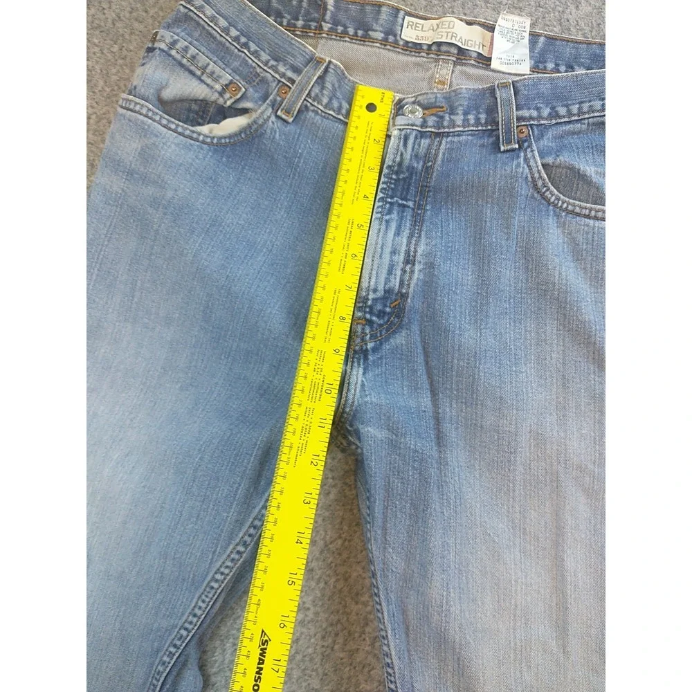 Levis 559 Relaxed Straight Jeans Mens 34x33 Light Wash Distressed Blue Denim
